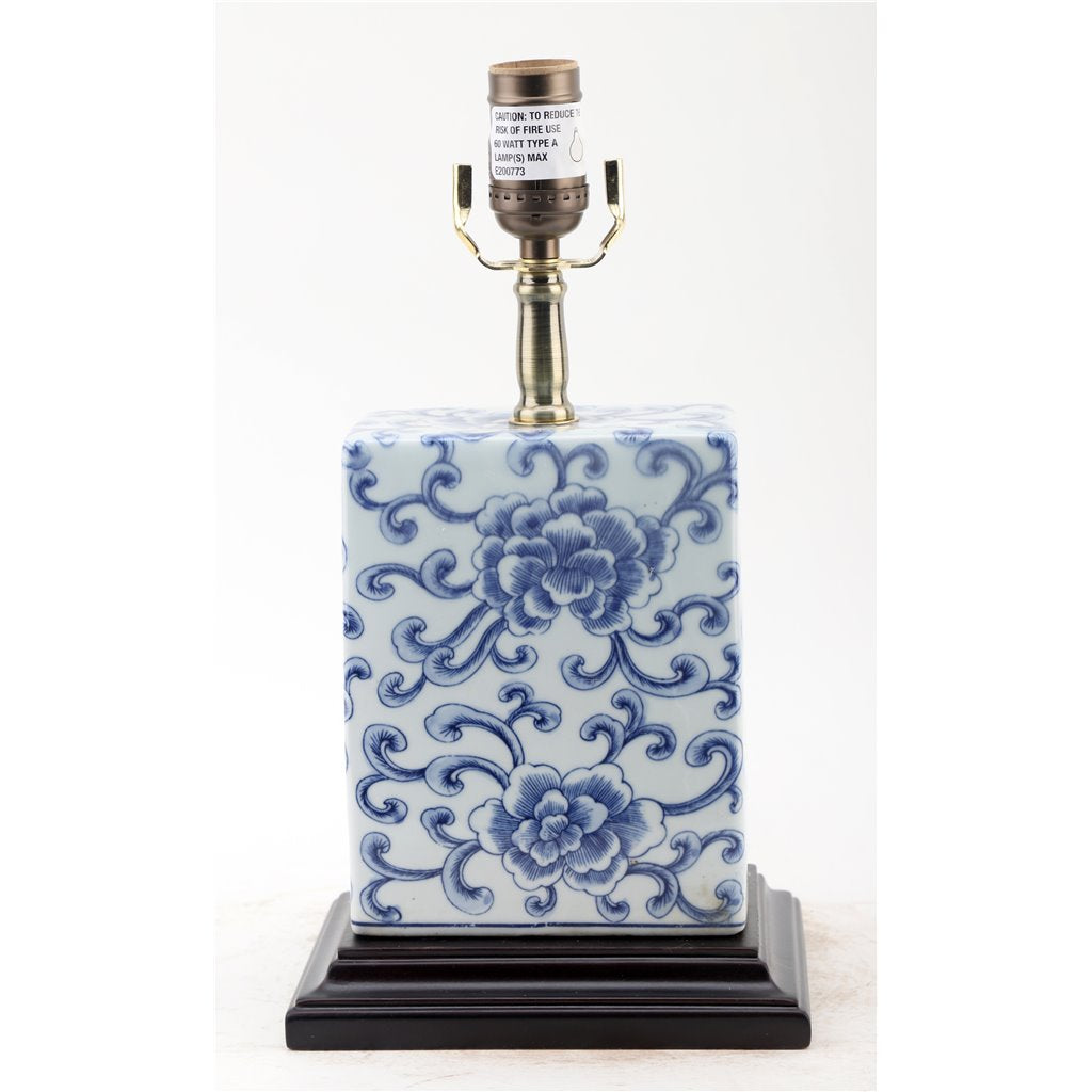Danny's Fine Porcelain Home Decor Danny's Fine Porcelain Blue & White Box Shape Lamp-Peony