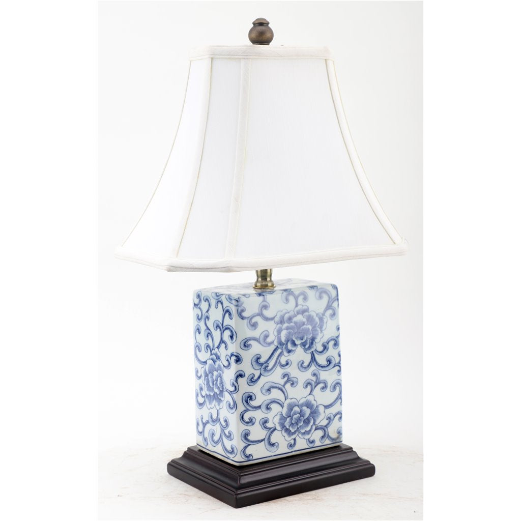 Danny's Fine Porcelain Home Decor Danny's Fine Porcelain Blue & White Box Shape Lamp-Peony