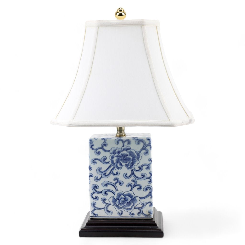 Danny's Fine Porcelain Home Decor Danny's Fine Porcelain Blue & White Box Shape Lamp-Peony