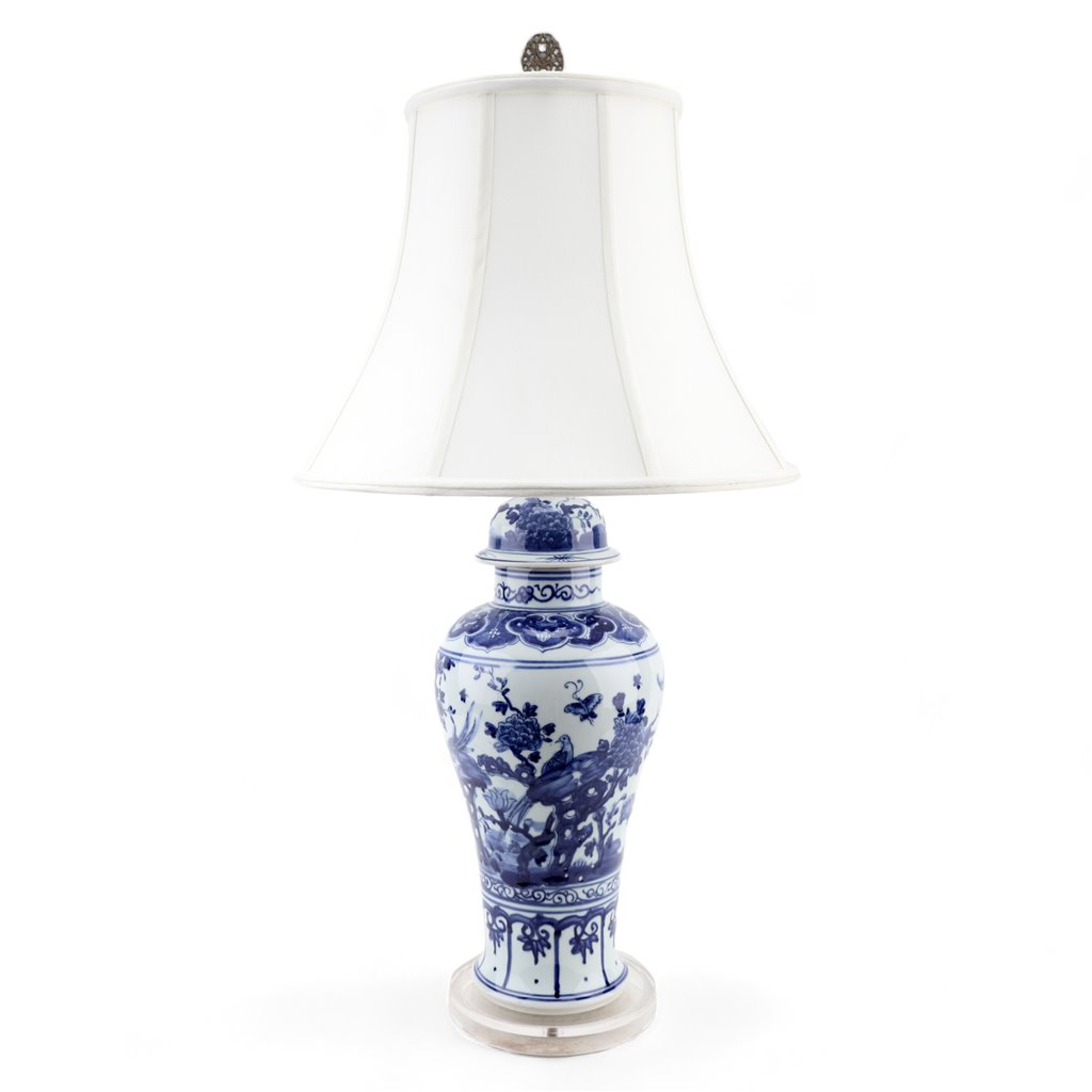 Danny's Fine Porcelain Home Decor Danny's Fine Porcelain Blue & White Fishtail Jar Lamp -Floral