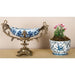 Danny's Fine Porcelain Home Decor Danny's Fine Porcelain Blue & White Floral & Bird Pattern Round Scallop Planter Real Gold