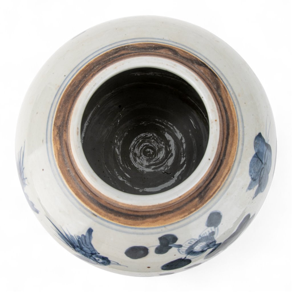 Danny's Fine Porcelain Home Decor Danny's Fine Porcelain Blue & White Lidded Jar Antique Finish with Hand-Painted Birdsht