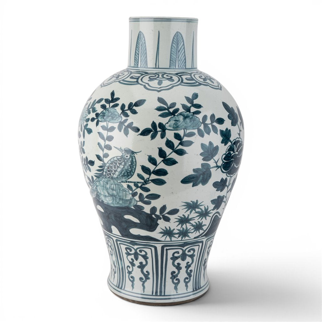 Danny's Fine Porcelain Home Decor Danny's Fine Porcelain Blue & White Porcelain Bird & Floral Vase Elevate Your Home with