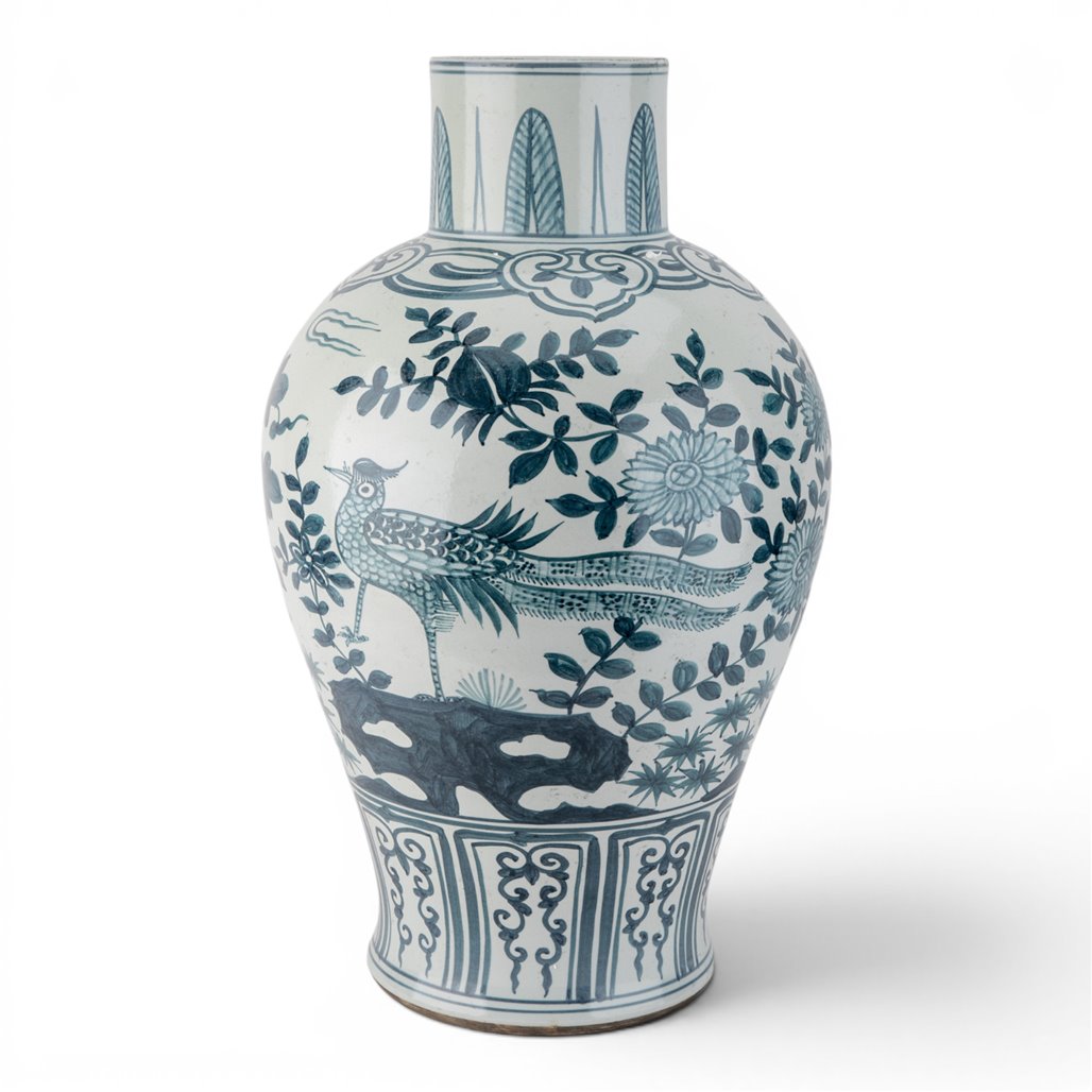 Danny's Fine Porcelain Home Decor Danny's Fine Porcelain Blue & White Porcelain Bird & Floral Vase Elevate Your Home with