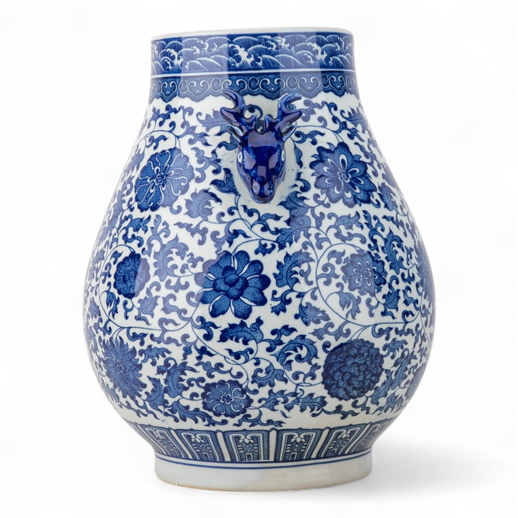 Danny's Fine Porcelain Home Decor Danny's Fine Porcelain Blue & White Round Vase – Deer Motif