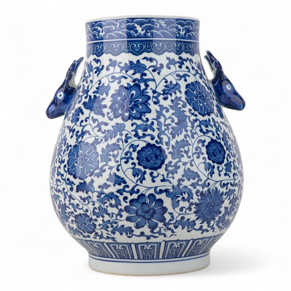 Danny's Fine Porcelain Home Decor Danny's Fine Porcelain Blue & White Round Vase – Deer Motif