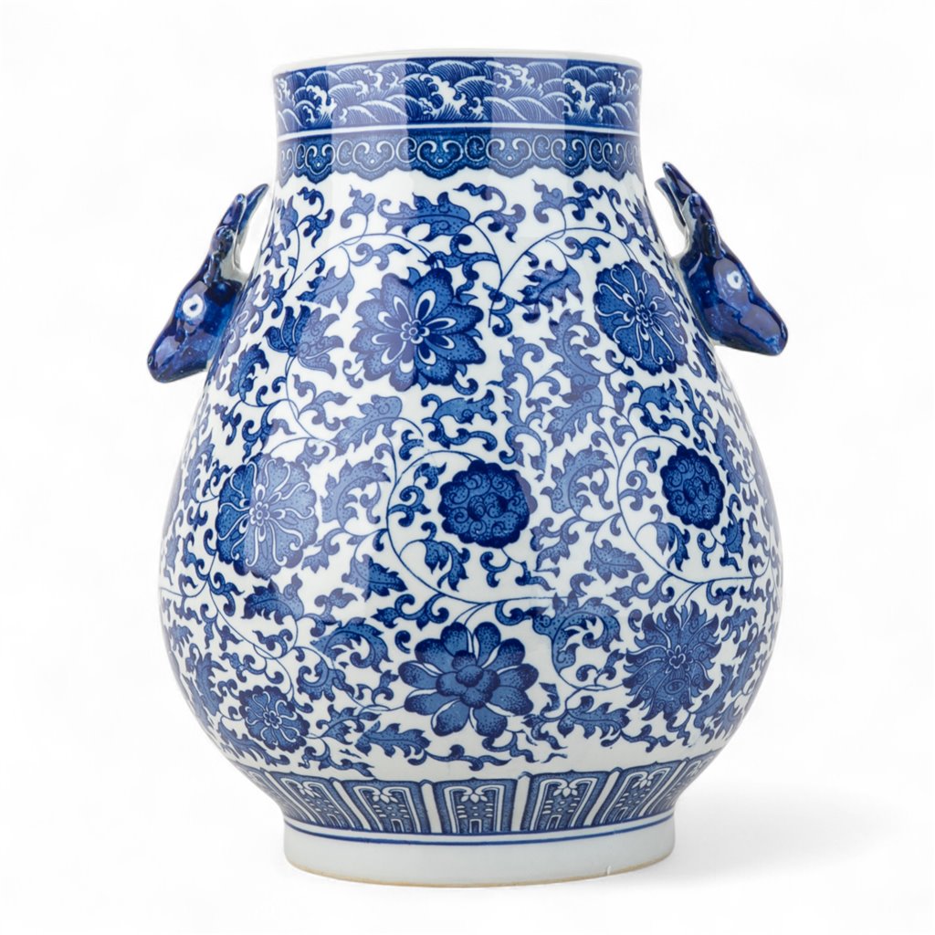 Danny's Fine Porcelain Home Decor Danny's Fine Porcelain Blue & White Round Vase – Deer Motif