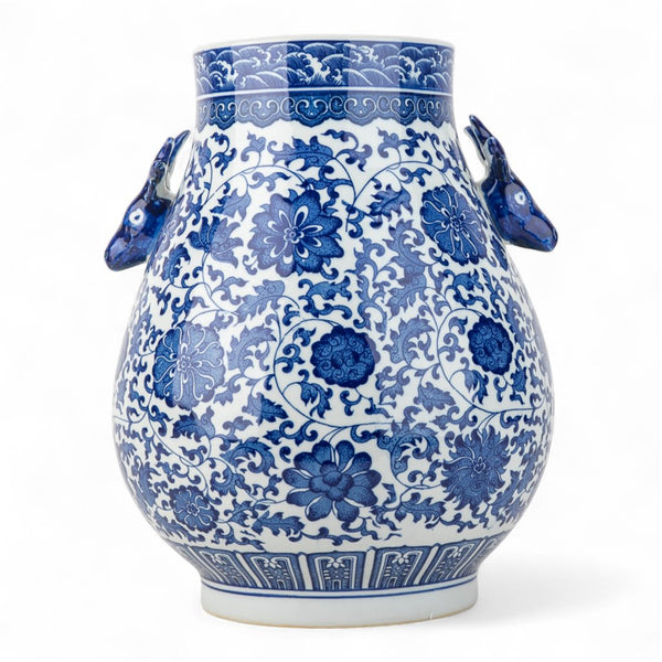 Danny's Fine Porcelain Home Decor Danny's Fine Porcelain Blue & White Round Vase – Deer Motif