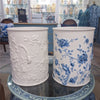 Danny's Fine Porcelain Home Decor Danny's Fine Porcelain Blue & White Round Waste Bin in Embossed Bird Pattern