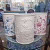 Danny's Fine Porcelain Home Decor Danny's Fine Porcelain Blue & White Round Waste Bin in Embossed Bird Pattern