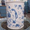 Danny's Fine Porcelain Home Decor Danny's Fine Porcelain Blue & White Round Waste Bin in Embossed Bird Pattern