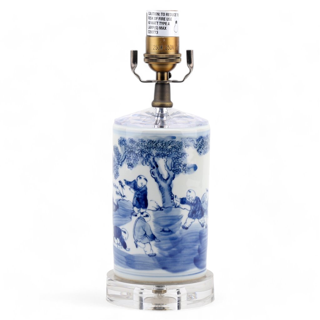 Danny's Fine Porcelain Home Decor Danny's Fine Porcelain Blue & White Vase Lamp - Child Playing - Acrylic Base