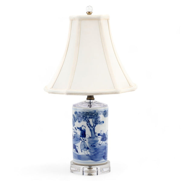 Danny's Fine Porcelain Home Decor Danny's Fine Porcelain Blue & White Vase Lamp - Child Playing - Acrylic Base