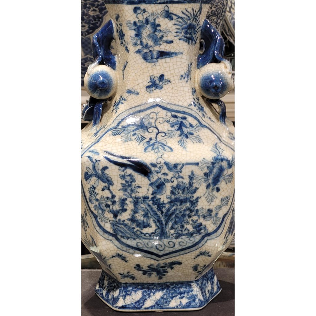 Danny's Fine Porcelain Home Decor Danny's Fine Porcelain [BOT: 5X6 HEXA] HEXAGONAL VASE - B/W BIRD 10792