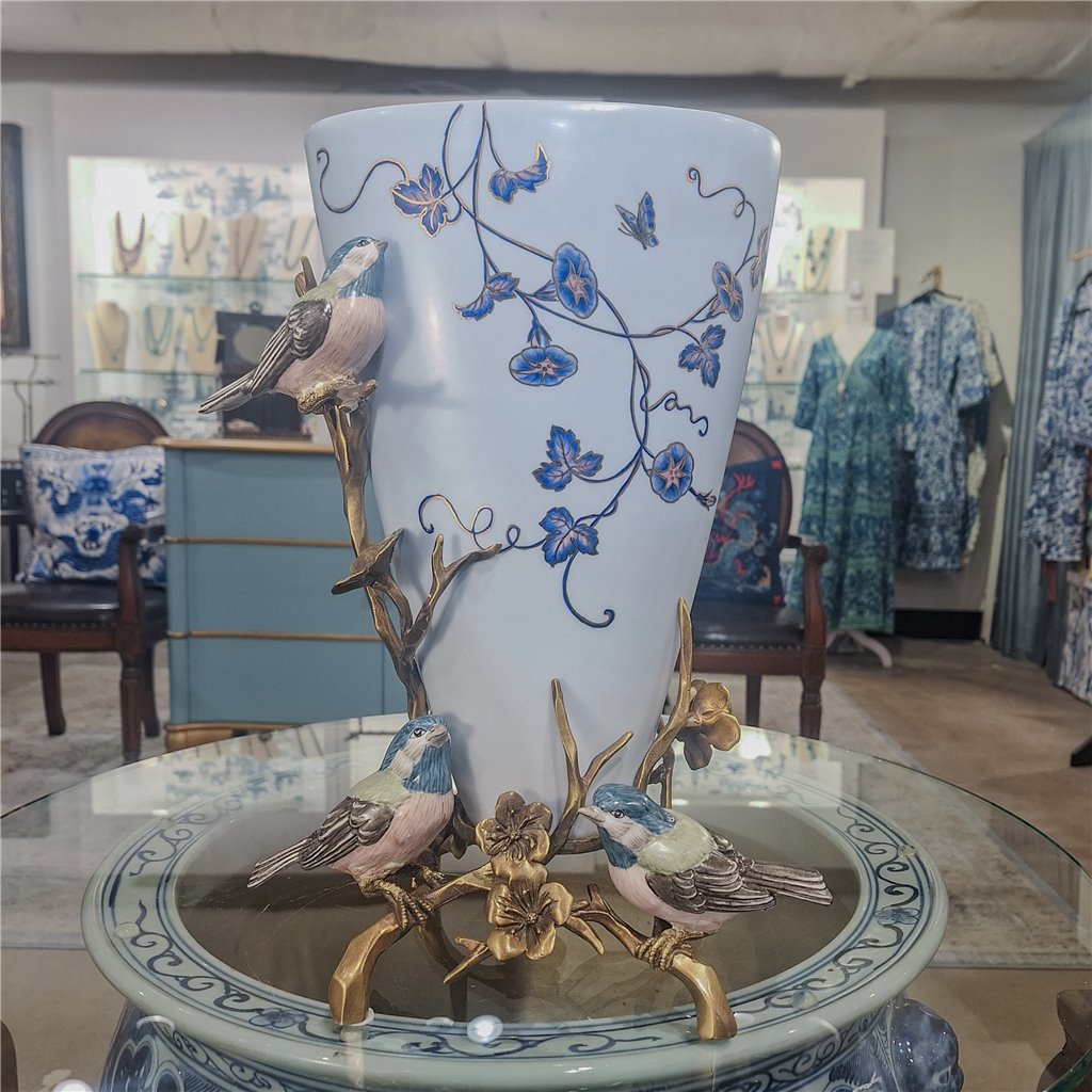 Danny's Fine Porcelain Home Decor Danny's Fine Porcelain Bronze Bird With Porcelain Vase - Morning Glory 60353-2