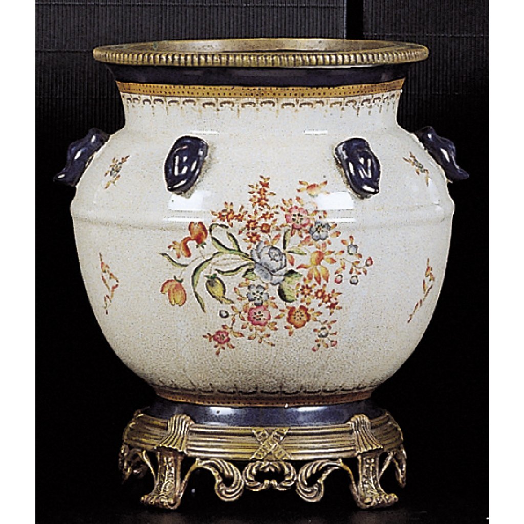 Danny's Fine Porcelain Home Decor Danny's Fine Porcelain (Bza229-12-X1349) 11x11x15 Fishbowl with Bronze Stand – Antoinette Rose - CLOSEOUT