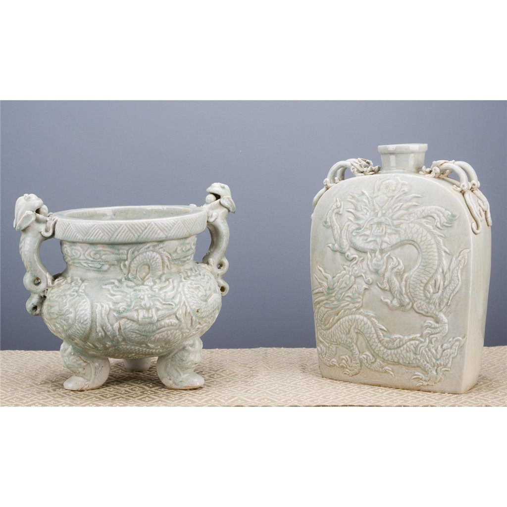 Danny's Fine Porcelain Home Decor Danny's Fine Porcelain Carved Flat Vase-Dragon
