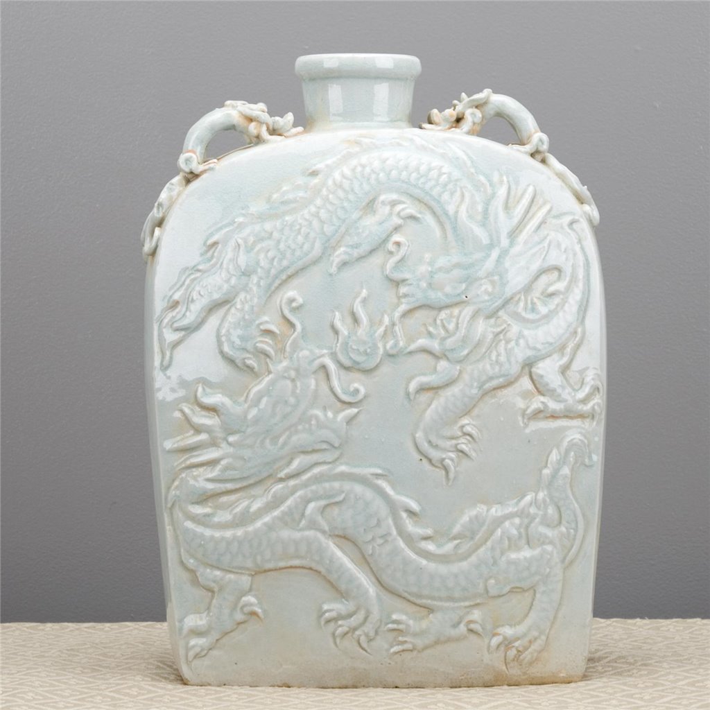 Danny's Fine Porcelain Home Decor Danny's Fine Porcelain Carved Flat Vase-Dragon