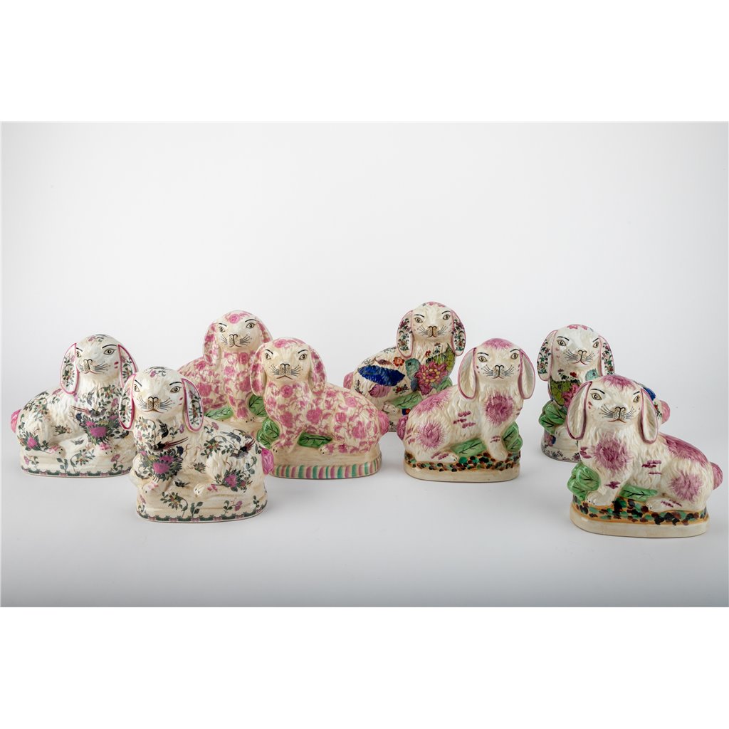 Danny's Fine Porcelain Home Decor Danny's Fine Porcelain Classic Staffordshire Bunnies with A Twist! Lovely Pair of Pink Floral