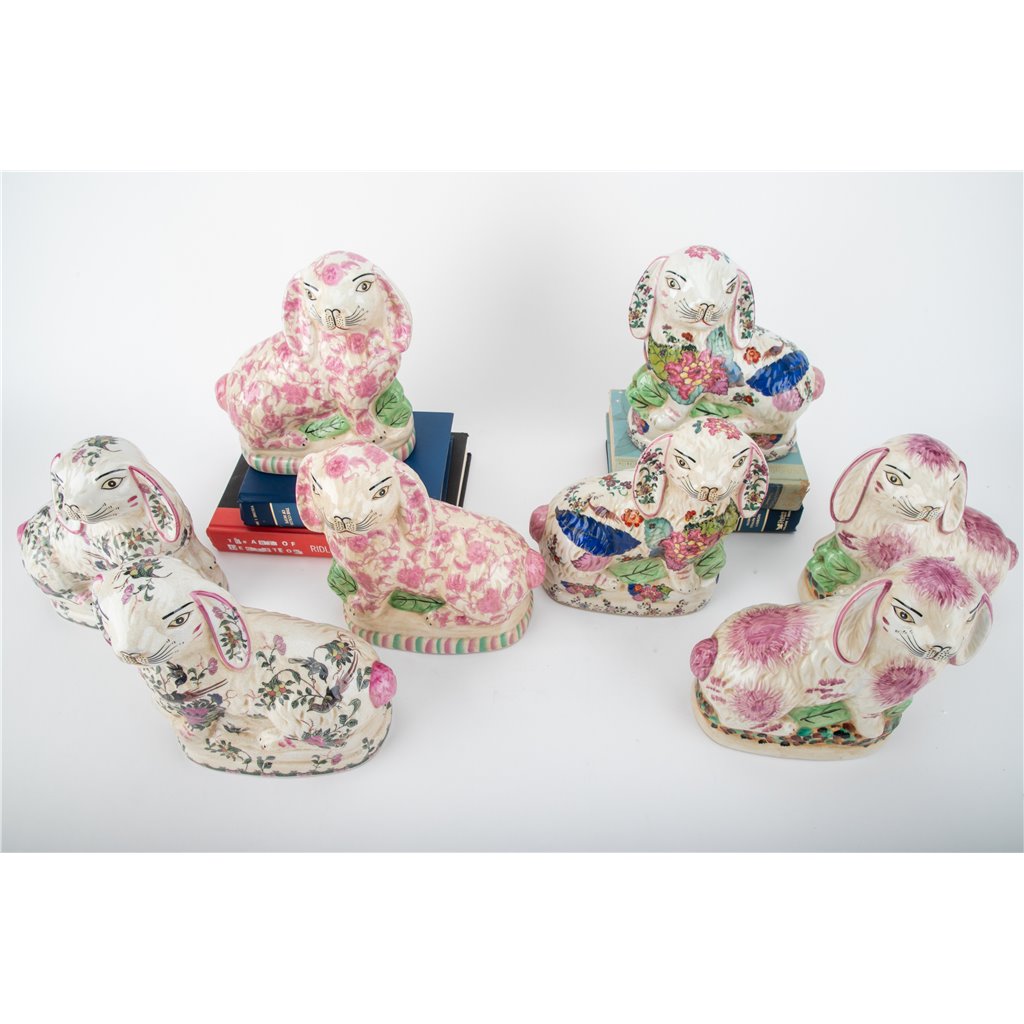 Danny's Fine Porcelain Home Decor Danny's Fine Porcelain Classic Staffordshire Bunnies with A Twist! Lovely Pair of Pink Floral