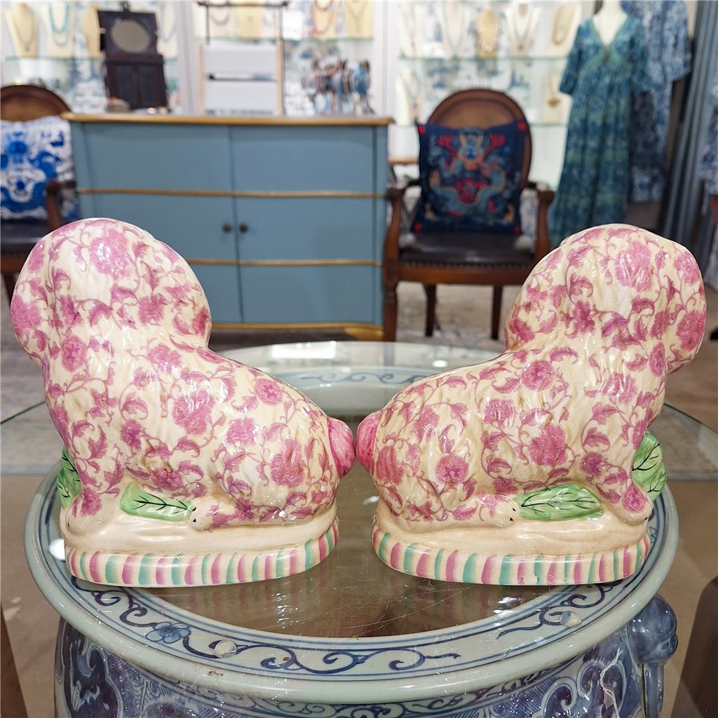 Danny's Fine Porcelain Home Decor Danny's Fine Porcelain Classic Staffordshire Bunnies with A Twist! Lovely Pair of Pink Floral