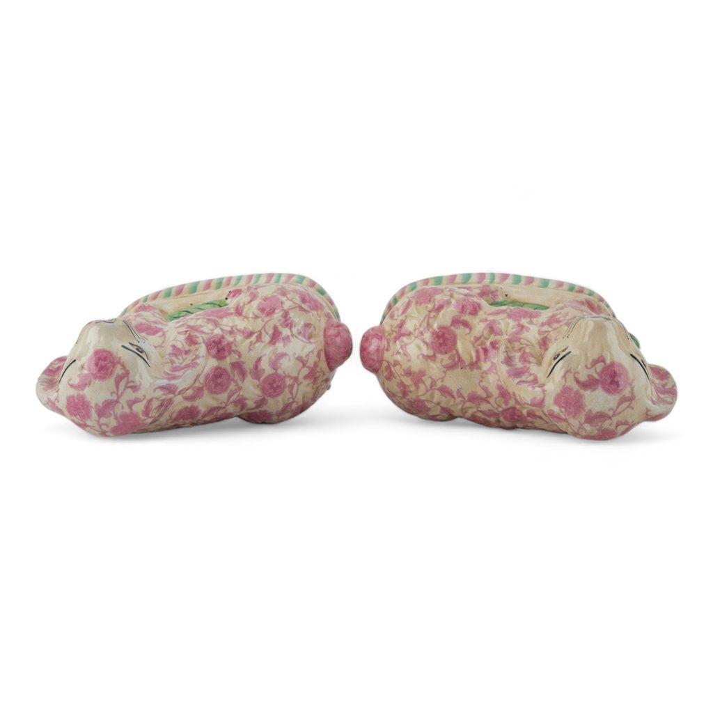 Danny's Fine Porcelain Home Decor Danny's Fine Porcelain Classic Staffordshire Bunnies with A Twist! Lovely Pair of Pink Floral
