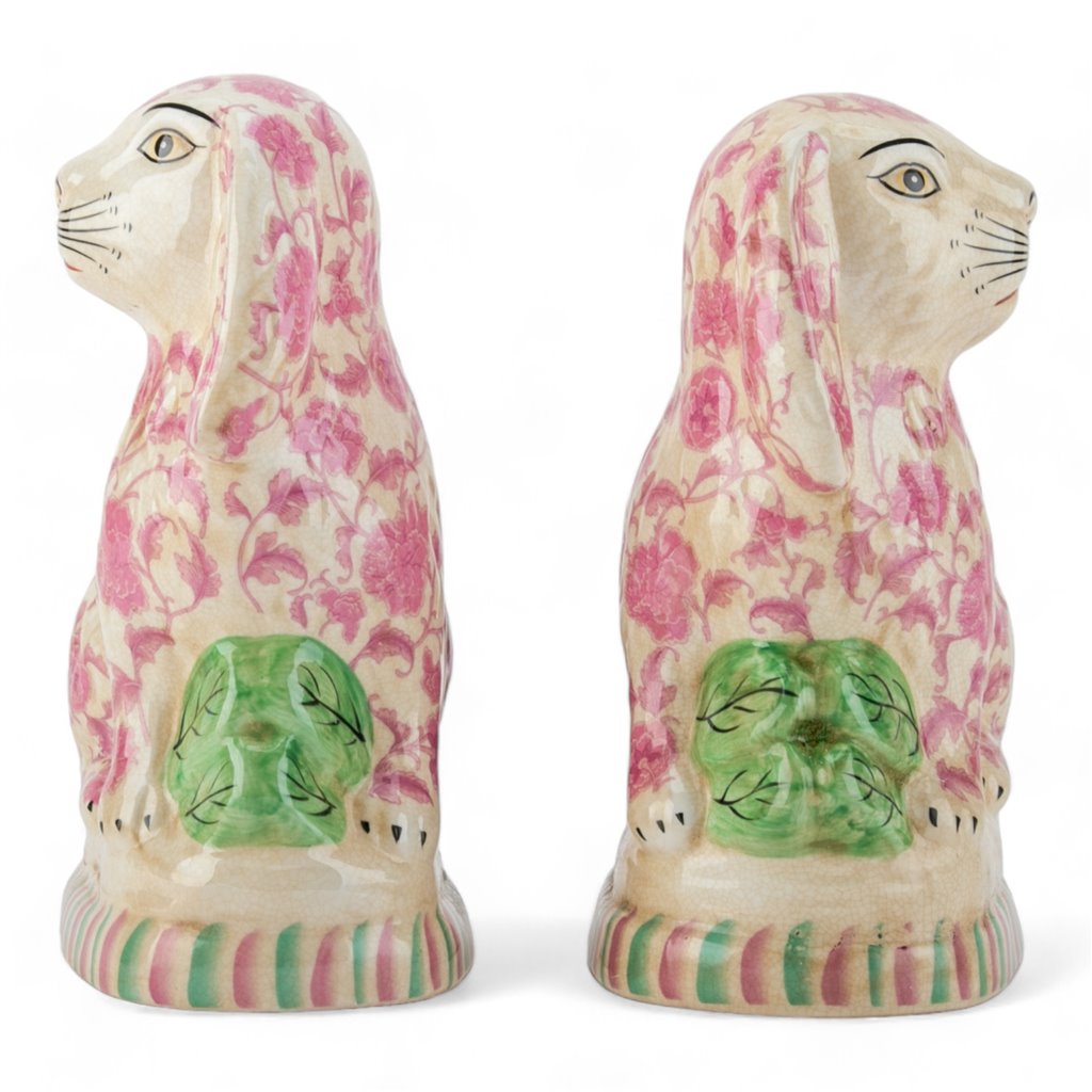 Danny's Fine Porcelain Home Decor Danny's Fine Porcelain Classic Staffordshire Bunnies with A Twist! Lovely Pair of Pink Floral