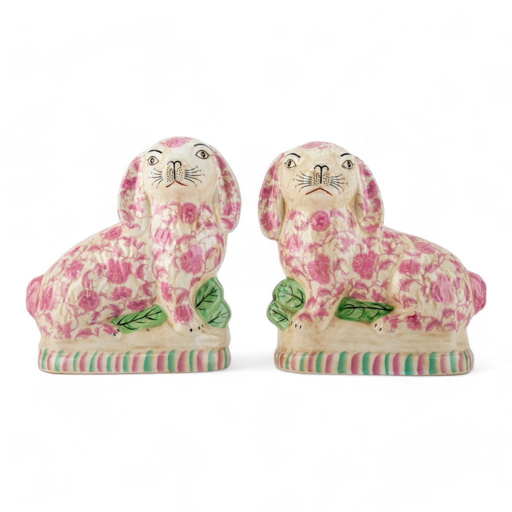 Danny's Fine Porcelain Home Decor Danny's Fine Porcelain Classic Staffordshire Bunnies with A Twist! Lovely Pair of Pink Floral