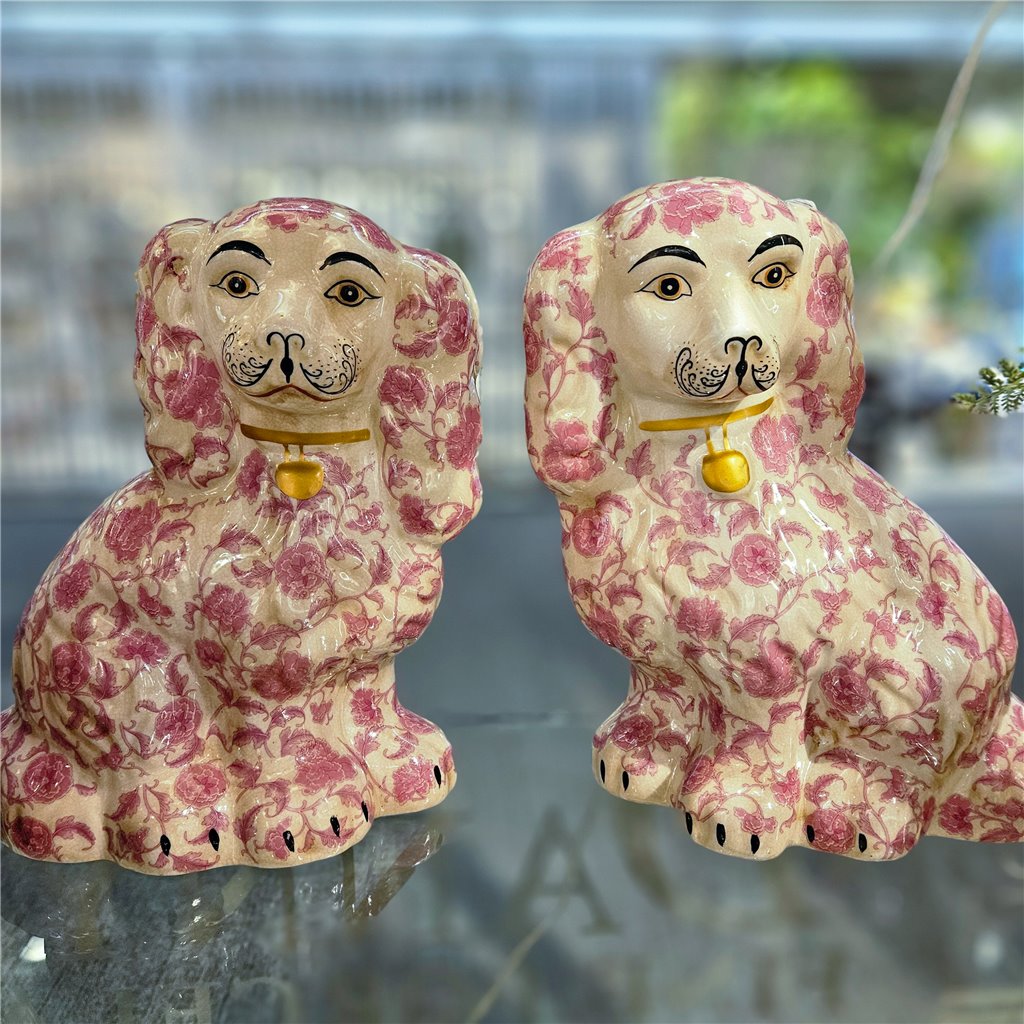 Danny's Fine Porcelain Home Decor Danny's Fine Porcelain Classic Staffordshire Dogs with A Twist! Lovely Pair of Pink Floral