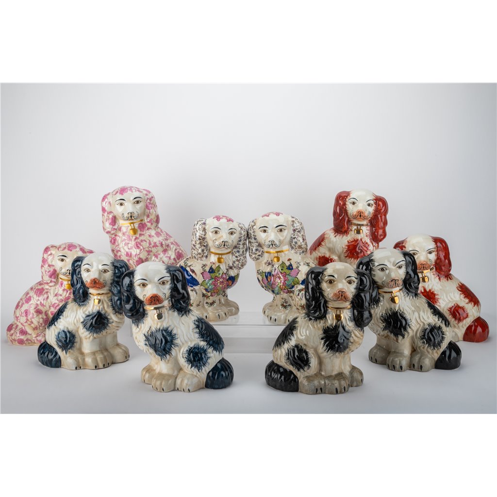 Danny's Fine Porcelain Home Decor Danny's Fine Porcelain Classic Staffordshire Dogs with A Twist! Lovely Pair of Pink Floral