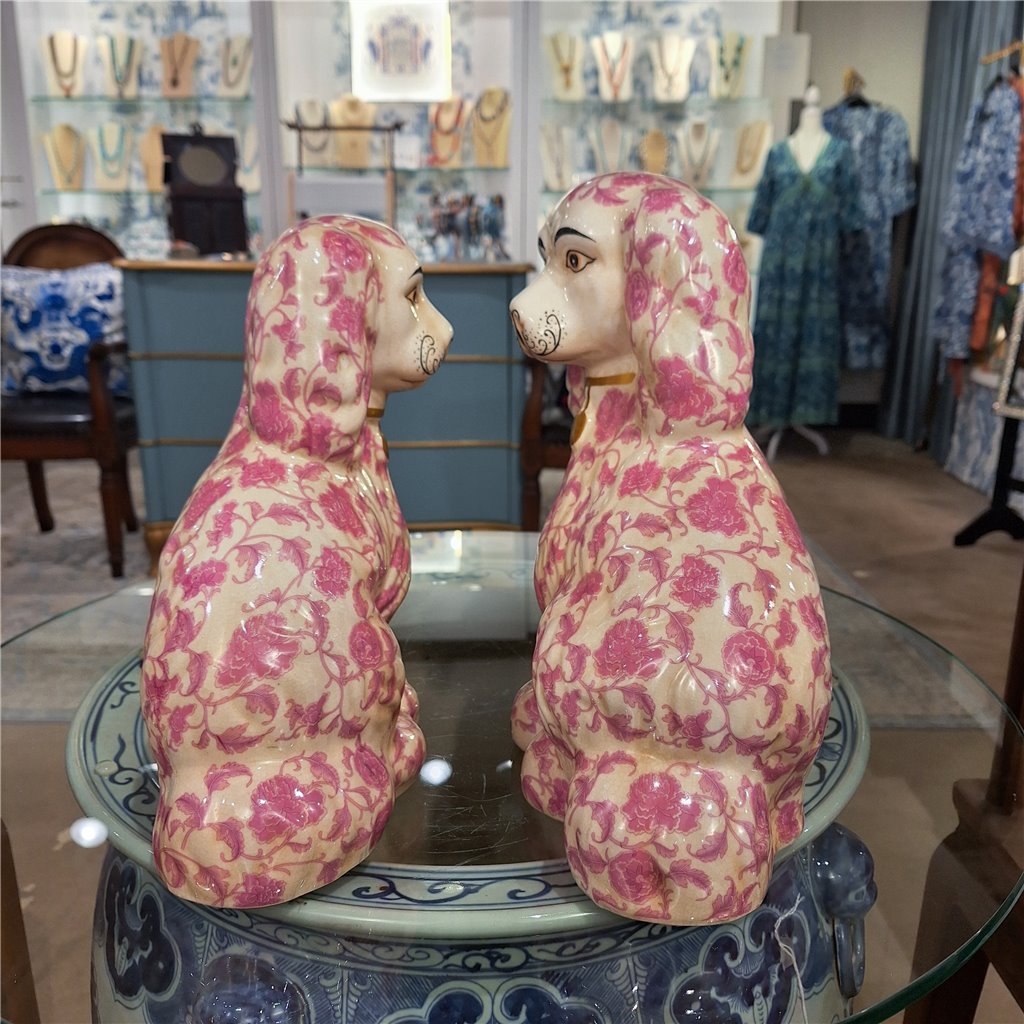 Danny's Fine Porcelain Home Decor Danny's Fine Porcelain Classic Staffordshire Dogs with A Twist! Lovely Pair of Pink Floral