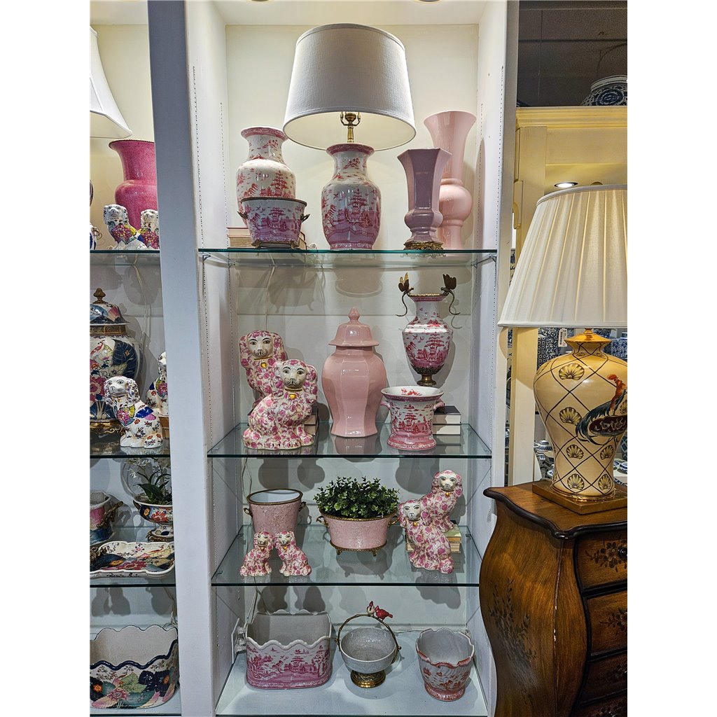 Danny's Fine Porcelain Home Decor Danny's Fine Porcelain Classic Staffordshire Dogs with A Twist! Lovely Pair of Pink Floral