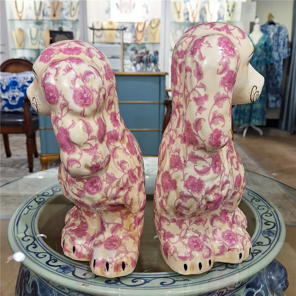 Danny's Fine Porcelain Home Decor Danny's Fine Porcelain Classic Staffordshire Dogs with A Twist! Lovely Pair of Pink Floral