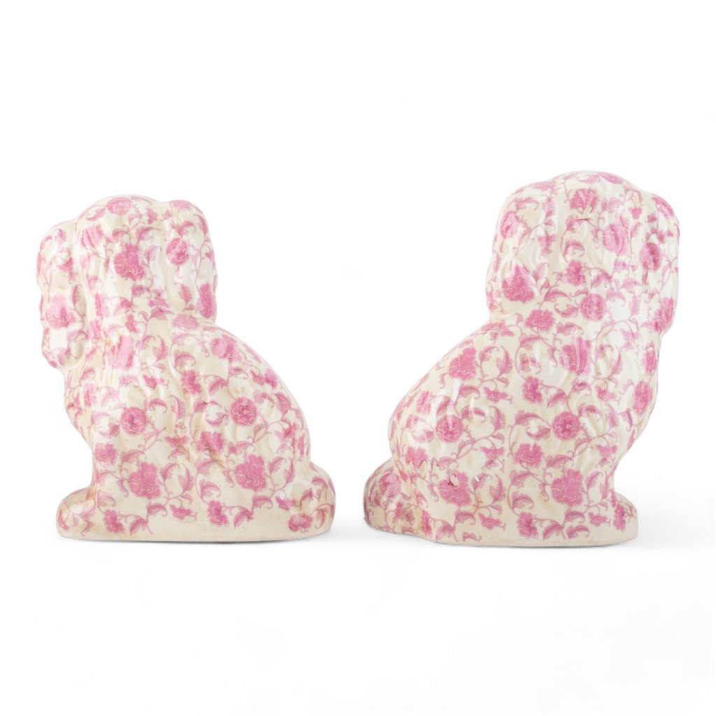 Danny's Fine Porcelain Home Decor Danny's Fine Porcelain Classic Staffordshire Dogs with A Twist! Lovely Pair of Pink Floral