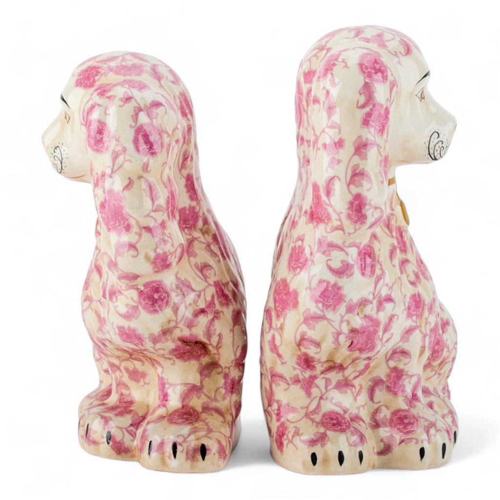 Danny's Fine Porcelain Home Decor Danny's Fine Porcelain Classic Staffordshire Dogs with A Twist! Lovely Pair of Pink Floral