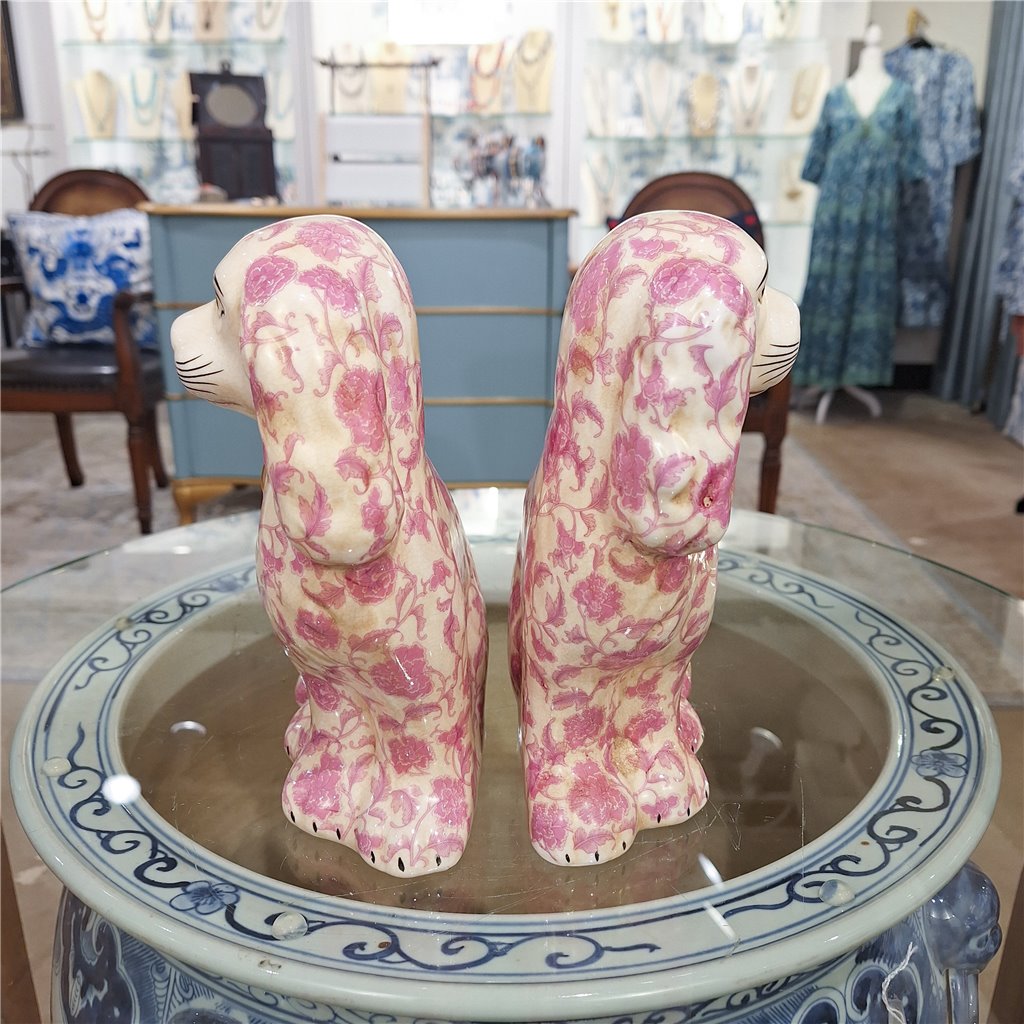 Danny's Fine Porcelain Home Decor Danny's Fine Porcelain Classic Staffordshire Dogs with A Twist! Lovely Pair of Pink Floral