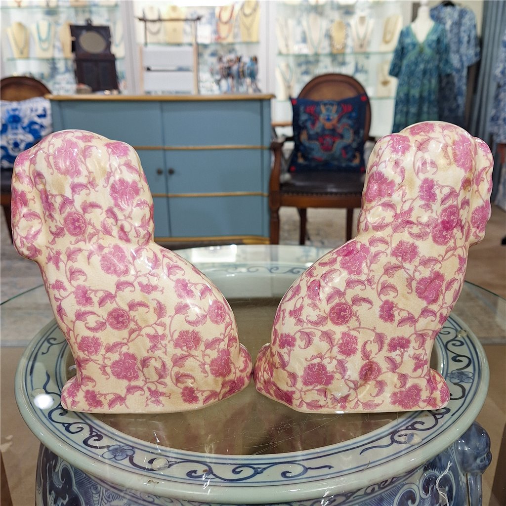 Danny's Fine Porcelain Home Decor Danny's Fine Porcelain Classic Staffordshire Dogs with A Twist! Lovely Pair of Pink Floral