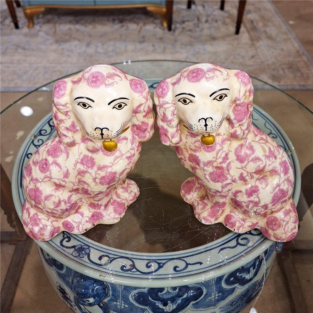 Danny's Fine Porcelain Home Decor Danny's Fine Porcelain Classic Staffordshire Dogs with A Twist! Lovely Pair of Pink Floral