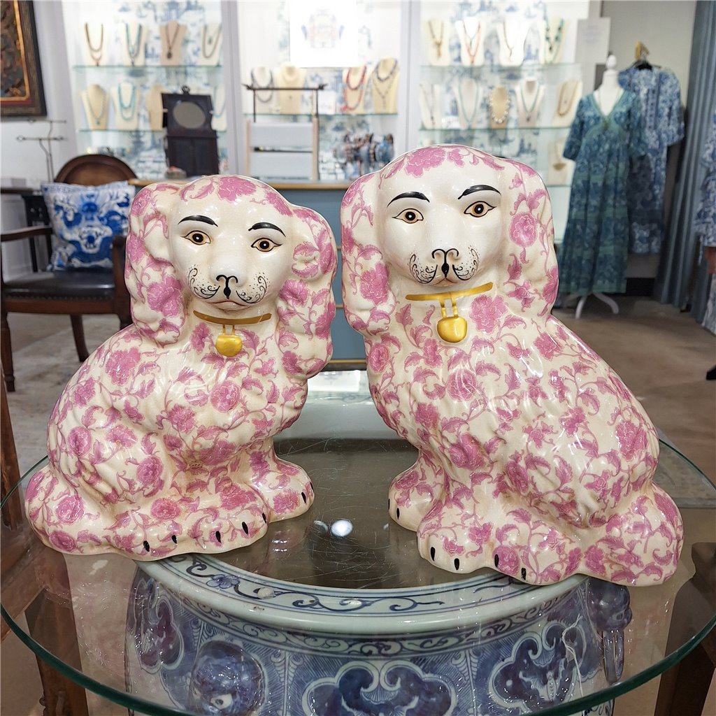Danny's Fine Porcelain Home Decor Danny's Fine Porcelain Classic Staffordshire Dogs with A Twist! Lovely Pair of Pink Floral