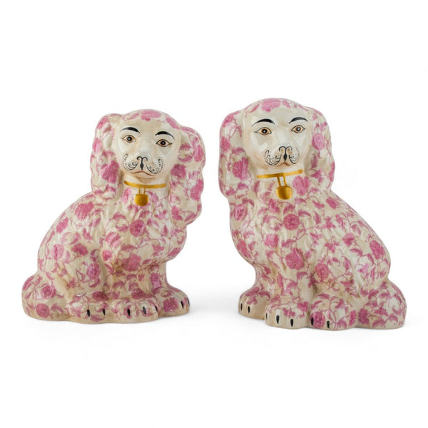 Danny's Fine Porcelain Home Decor Danny's Fine Porcelain Classic Staffordshire Dogs with A Twist! Lovely Pair of Pink Floral