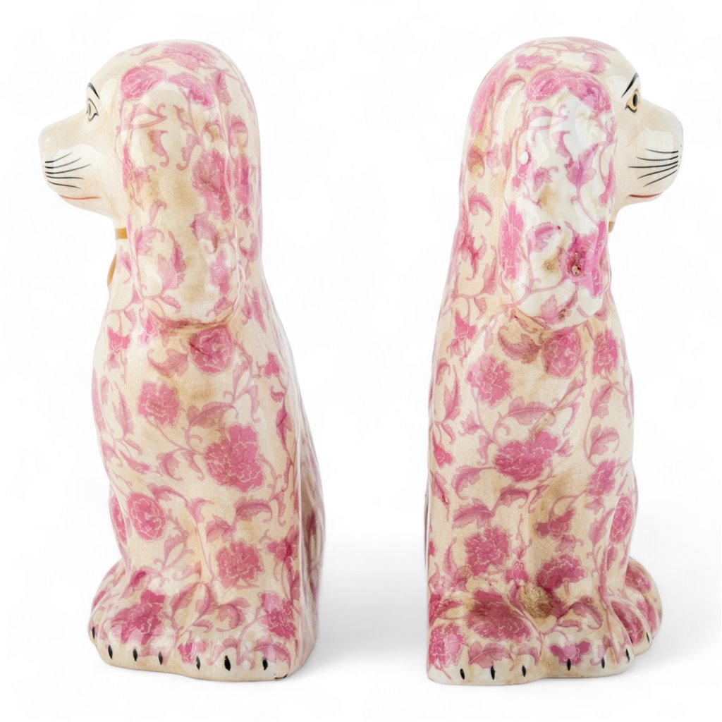 Danny's Fine Porcelain Home Decor Danny's Fine Porcelain Classic Staffordshire Dogs with A Twist! Lovely Pair of Pink Floral