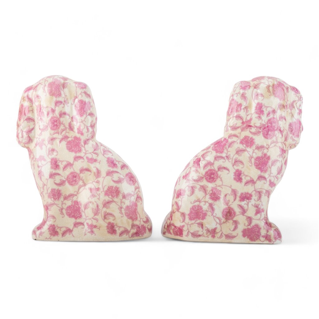 Danny's Fine Porcelain Home Decor Danny's Fine Porcelain Classic Staffordshire Dogs with A Twist! Lovely Pair of Pink Floral