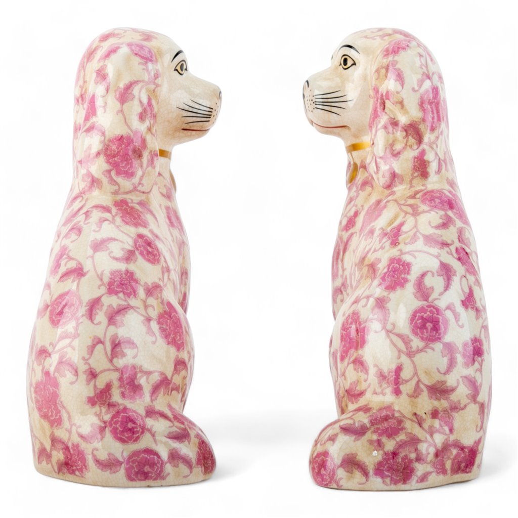 Danny's Fine Porcelain Home Decor Danny's Fine Porcelain Classic Staffordshire Dogs with A Twist! Lovely Pair of Pink Floral