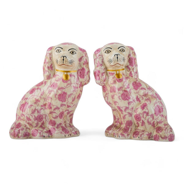 Danny's Fine Porcelain Home Decor Danny's Fine Porcelain Classic Staffordshire Dogs with A Twist! Lovely Pair of Pink Floral