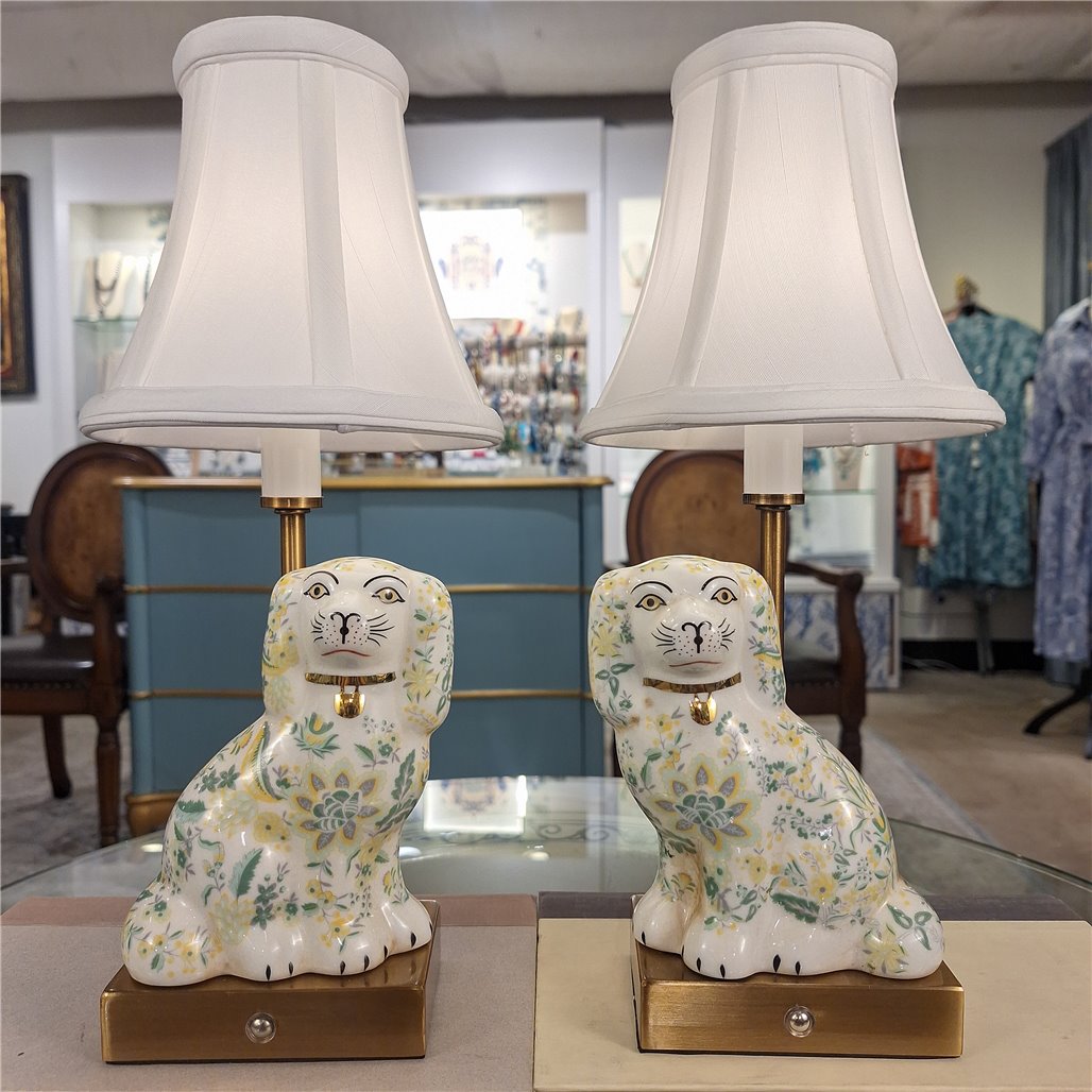 Danny's Fine Porcelain Home Decor Danny's Fine Porcelain Cordless Battery Rechargable Touch Lamp -Green Chimney Dog-Pair - Left and