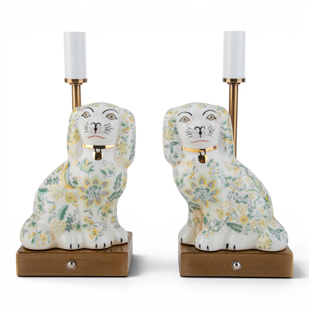 Danny's Fine Porcelain Home Decor Danny's Fine Porcelain Cordless Battery Rechargable Touch Lamp -Green Chimney Dog-Pair - Left and