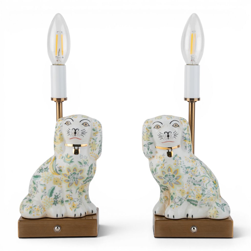 Danny's Fine Porcelain Home Decor Danny's Fine Porcelain Cordless Battery Rechargable Touch Lamp -Green Chimney Dog-Pair - Left and