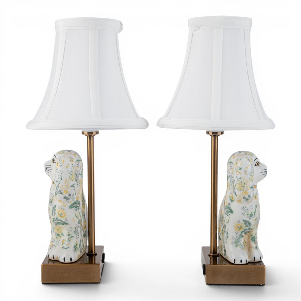 Danny's Fine Porcelain Home Decor Danny's Fine Porcelain Cordless Battery Rechargable Touch Lamp -Green Chimney Dog-Pair - Left and