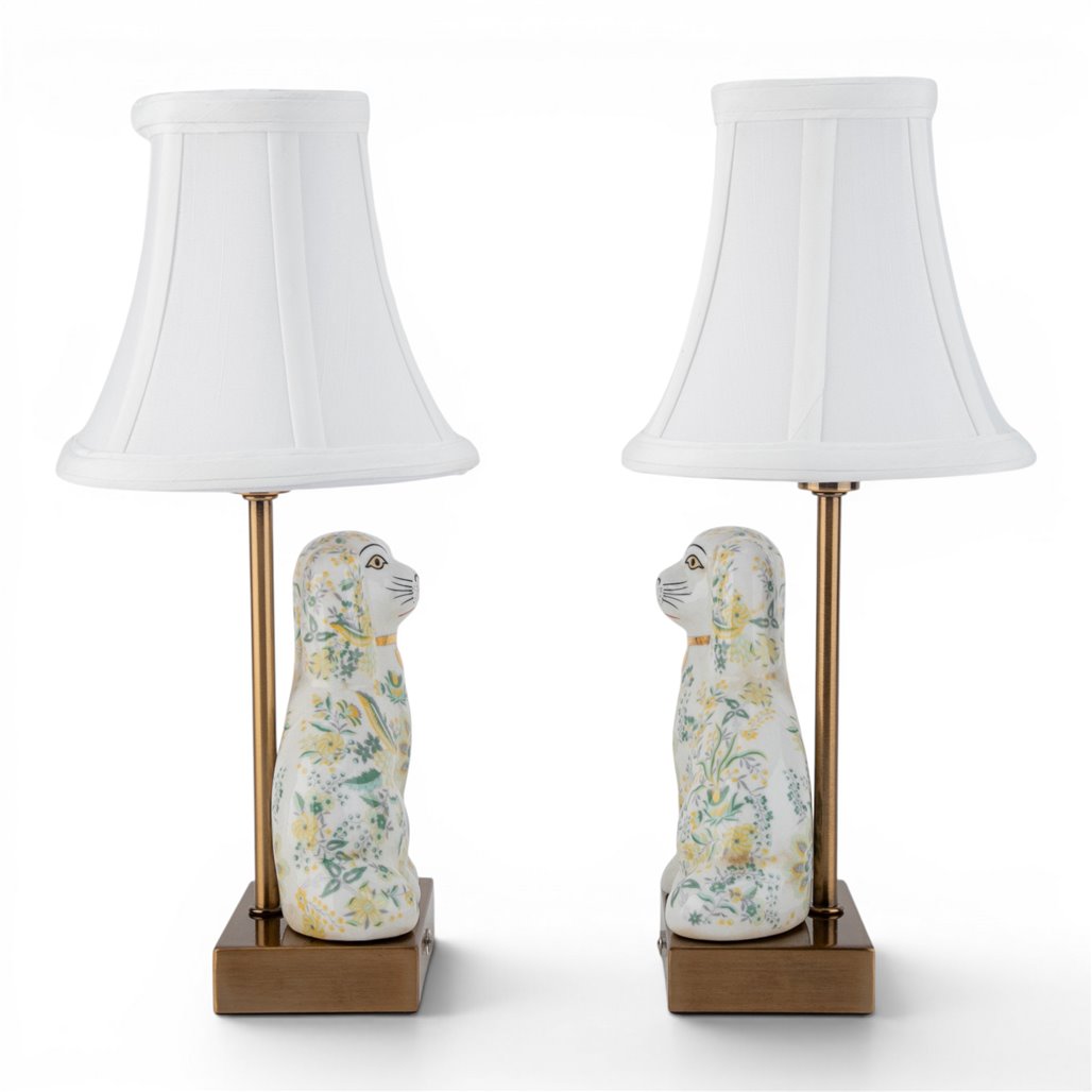Danny's Fine Porcelain Home Decor Danny's Fine Porcelain Cordless Battery Rechargable Touch Lamp -Green Chimney Dog-Pair - Left and