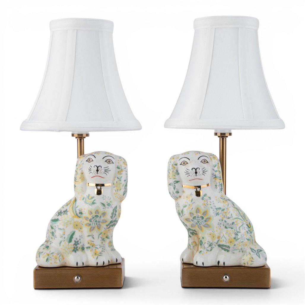 Danny's Fine Porcelain Home Decor Danny's Fine Porcelain Cordless Battery Rechargable Touch Lamp -Green Chimney Dog-Pair - Left and